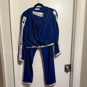 Hooded 2 piece pants jogger set - Blue